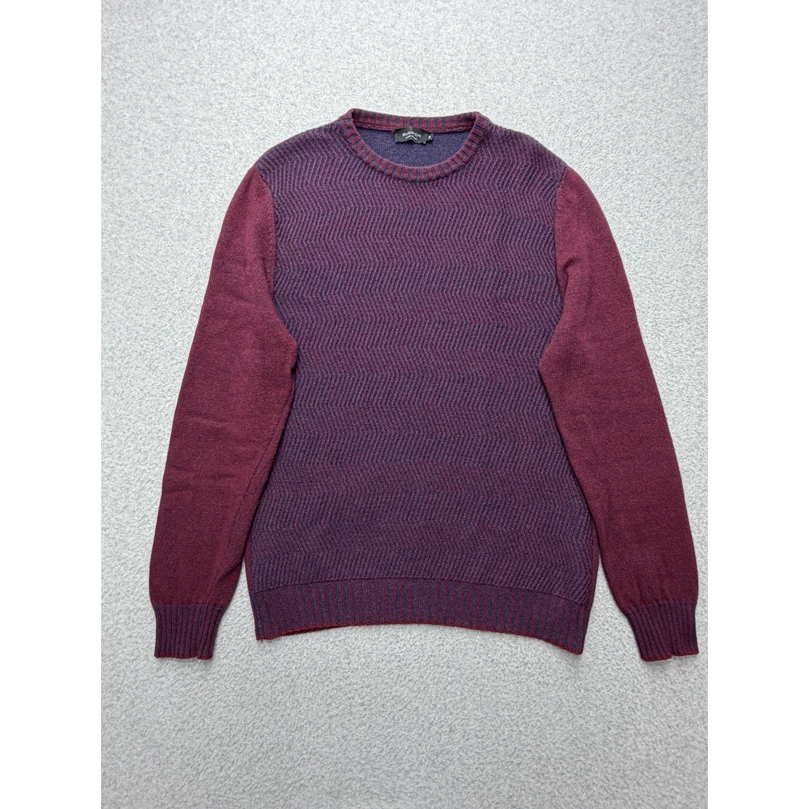 Bugatchi Sweater Mens M Burgundy Chevron Knit Merino Wool Cashmere Italy Y2k